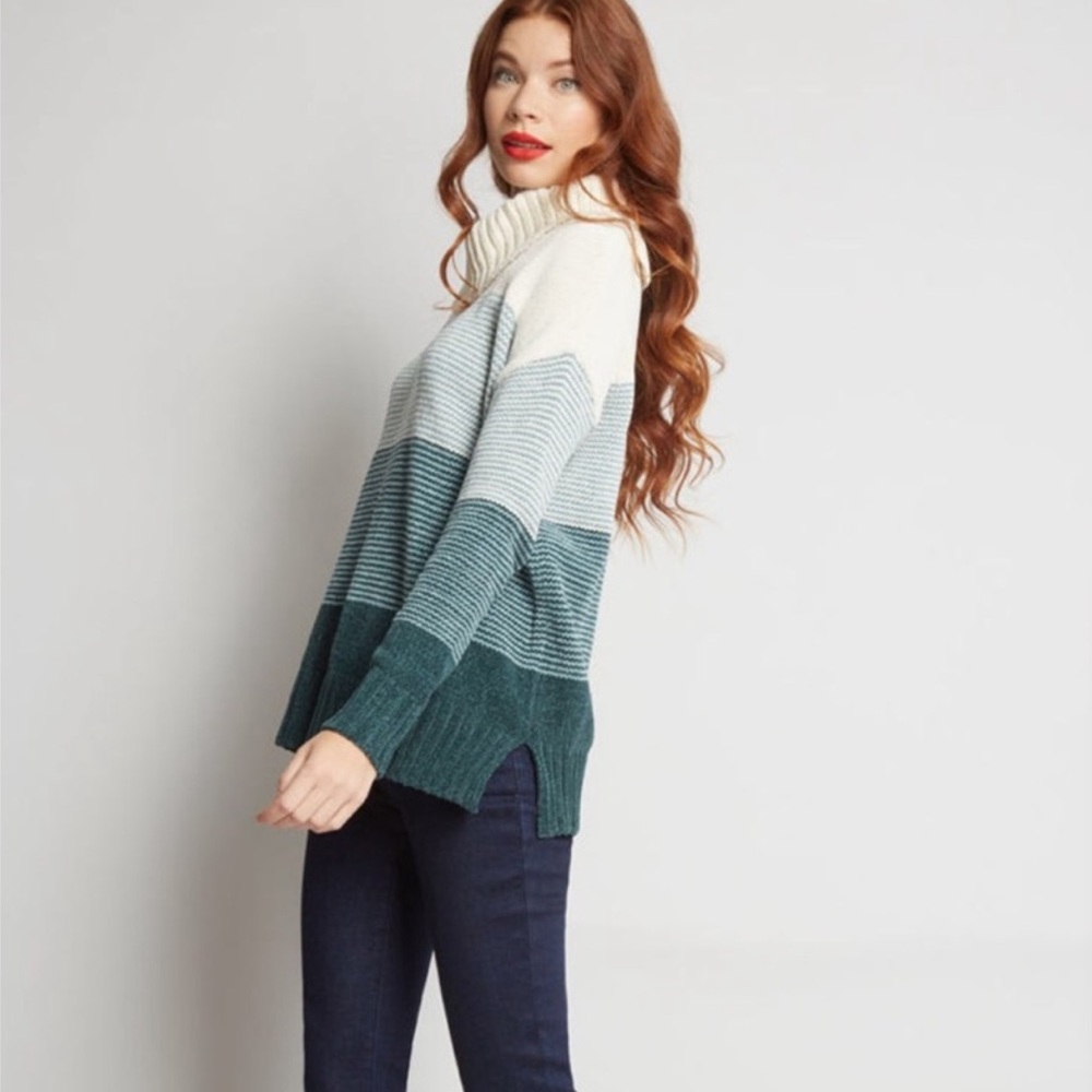 ModCloth cowl neck chenille striped sweater